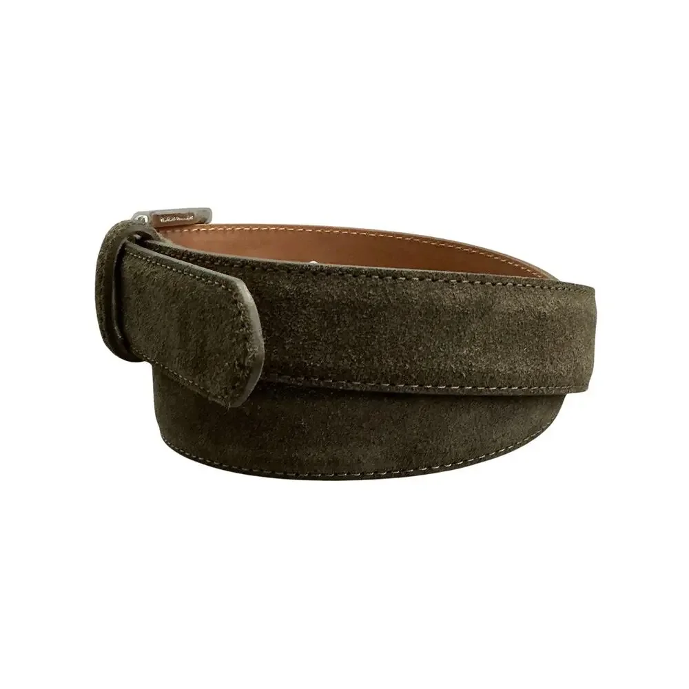Peter Millar Excursionist Olive Green Velvety Suede Polished Silver Belt Size 32